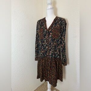 Maeve Anthropologie Marlie button front chambray floral‎ tunic dress